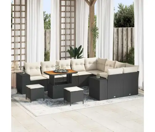 Dārza Dīvānu Komplekts Ar Spilvenu 12 Pcs Melns Un Krēmkrāsa Vidaxl