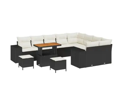 Dārza Dīvānu Komplekts Ar Spilvenu 12 Pcs Melns Un Krēmkrāsa Vidaxl