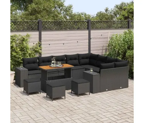 Sodo Sofų Rinkinys Su Pagalve Su Saugykla 13 Pcs Juoda