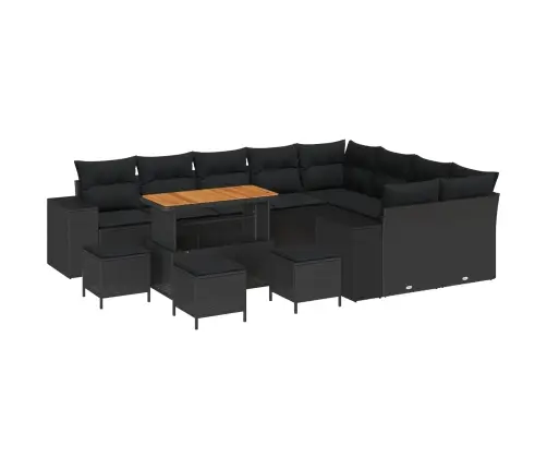 Sodo Sofų Rinkinys Su Pagalve Su Saugykla 13 Pcs Juoda