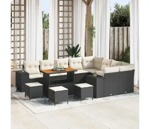 Dārza Dīvānu Komplekts Ar Spilvenu 13 Pcs Melns Un Krēmkrāsa Vidaxl