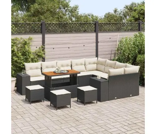 Dārza Dīvānu Komplekts Ar Spilvenu 13 Pcs Melns Un Krēmkrāsa Vidaxl