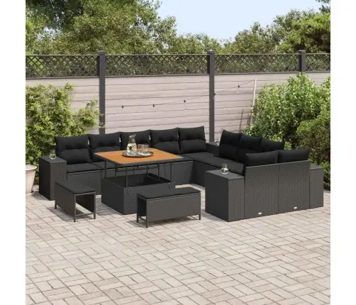 Sodo Sofų Rinkinys Su Pagalve 13 Pcs Juoda Poliratanas