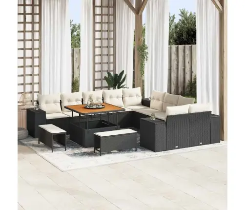 Dārza Dīvānu Komplekts Ar Spilvenu 13 Pcs Melns Un Krēmkrāsa Vidaxl