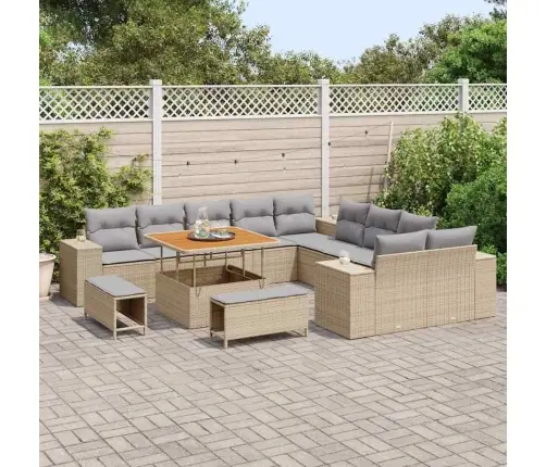 Dārza Dīvānu Komplekts Ar Spilvenu 13 Pcs Bēša Un Gaiši Pelēka Vidaxl