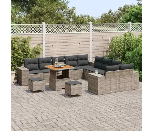 Dārza Dīvānu Komplekts Ar Spilvenu Ar Uzglabāšanu 13 Pcs Pelēka Vidaxl