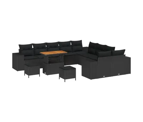 Sodo Sofų Rinkinys Su Pagalve 13 Pcs Juoda Poliratanas