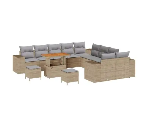 Dārza Dīvānu Komplekts Ar Spilvenu 13 Pcs Bēša Un Gaiši Pelēka Vidaxl