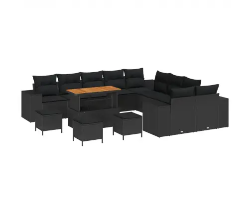 Sodo Sofų Rinkinys Su Pagalve 14 Pcs Juoda Poliratanas