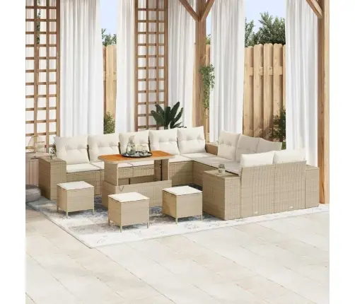 Dārza Dīvānu Komplekts Ar Spilvenu 14 Pcs Bēšs Un Krēms Vidaxl