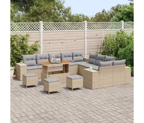 Dārza Dīvānu Komplekts Ar Spilvenu 14 Pcs Bēša Un Gaiši Pelēka Vidaxl