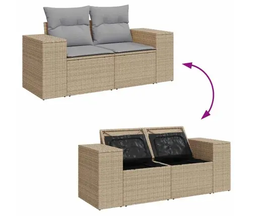 Dārza Dīvānu Komplekts Ar Spilvenu 14 Pcs Bēša Un Gaiši Pelēka Vidaxl