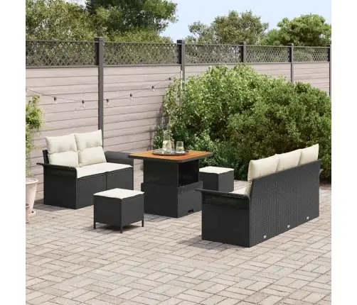 Sodo Sofų Rinkinys Su Pagalve Su Pagalve 8 Pcs Juoda Ir Kreminė