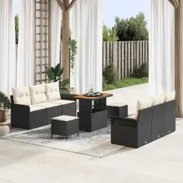 Dārza Dīvānu Komplekts 9 Pcs Melns Un Krēmkrāsa 90 X 55 X 71 Cm Vidaxl