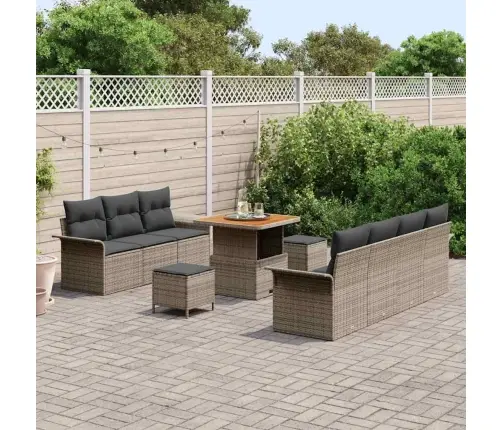 Dārza Dīvānu Komplekts Ar Spilvenu Ar Uzglabāšanu 10 Pcs Pelēka Vidaxl