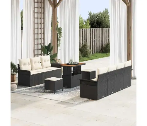 Dārza Dīvānu Komplekts Ar Spilvenu 10 Pcs Melns Un Krēmkrāsa Vidaxl