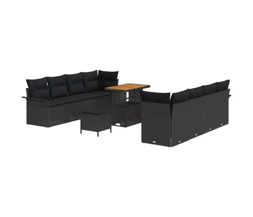 Sodo Sofų Rinkinys Su Pagalve Su Saugykla 11 Pcs Juoda
