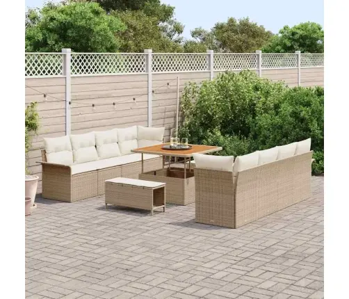 11 Daļu Dārza Dīvāna Komplekts Ar Spilveniem Bēšs Poli Rotangpalma Akācija Vidaxl