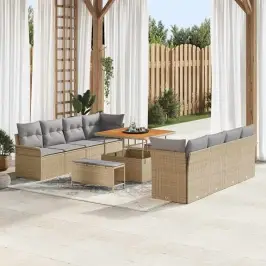 Dārza Dīvānu Komplekts Ar Spilvenu 11 Pcs Bēša Un Gaiši Pelēka Vidaxl
