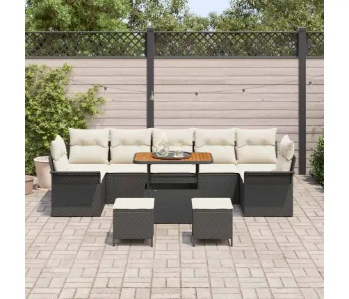 10 Daļu Dārza Dīvānu Komplekts Ar Spilveniem Melnā Poli Rotangpalmas Akācijā Vidaxl