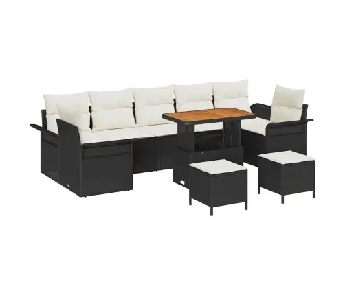 10 Daļu Dārza Dīvānu Komplekts Ar Spilveniem Melnā Poli Rotangpalmas Akācijā Vidaxl