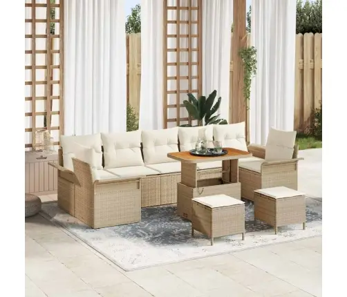 10 Daļu Dārza Dīvānu Komplekts Ar Spilveniem Bēšā Krāsā Poli Rotangpalma Akācija Vidaxl