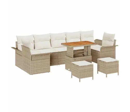 10 Daļu Dārza Dīvānu Komplekts Ar Spilveniem Bēšā Krāsā Poli Rotangpalma Akācija Vidaxl