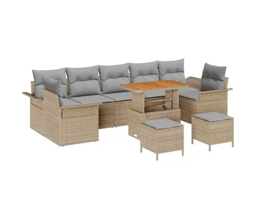 10 Daļu Dārza Dīvānu Komplekts Ar Spilveniem Bēša Polietilēna Rotangpalmas Akāciju Vidaxl