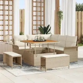 Sodo Sofų Rinkinys Su Pagalve 8 Pcs Bežinė Ir Kreminė