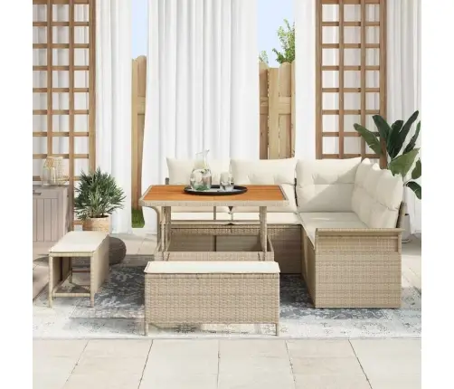 Sodo Sofų Rinkinys Su Pagalve 8 Pcs Bežinė Ir Kreminė Sodo Sofų Rinkinys Su Pagalve 8 Pcs Bežinė Ir Kreminė
