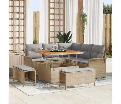 Sodo Sofų Rinkinys Su Pagalve 8 Pcs Bežinė Ir Šviesiai Pilka