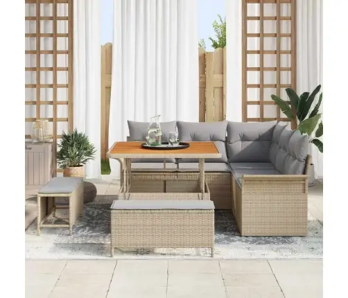 Sodo Sofų Rinkinys Su Pagalve 8 Pcs Bežinė Ir Šviesiai Pilka