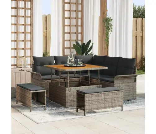 Dārza Dīvānu Komplekts Ar Spilvenu Ar Uzglabāšanu 8 Pcs Pelēka Vidaxl