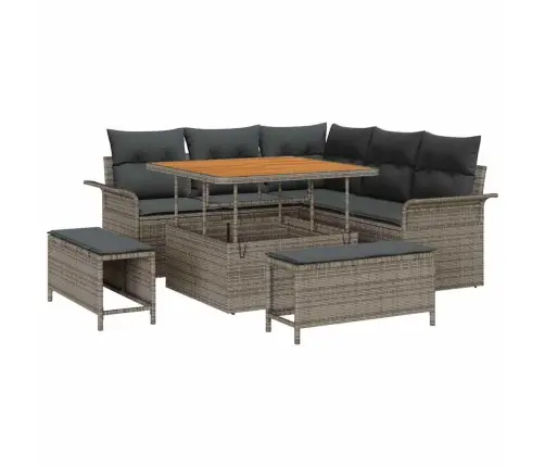 Dārza Dīvānu Komplekts Ar Spilvenu Ar Uzglabāšanu 8 Pcs Pelēka Vidaxl