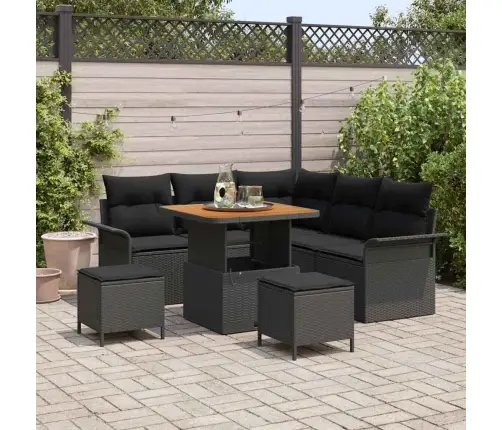 Sodo Sofų Rinkinys Su Pagalve Su Saugykla 8 Pcs Juoda