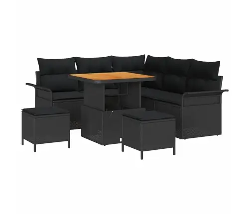 Sodo Sofų Rinkinys Su Pagalve Su Saugykla 8 Pcs Juoda