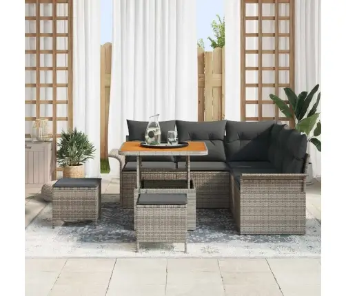 Sodo Sofų Rinkinys Su Pagalve Su Saugykla 8 Pcs Pilka