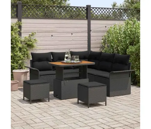 Sodo Sofų Rinkinys Su Pagalve Su Saugykla 8 Pcs Juoda