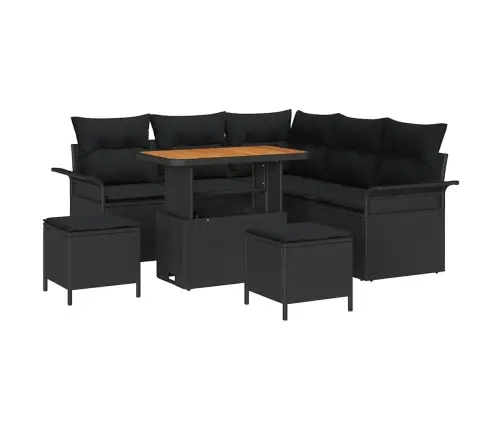 Sodo Sofų Rinkinys Su Pagalve Su Saugykla 8 Pcs Juoda