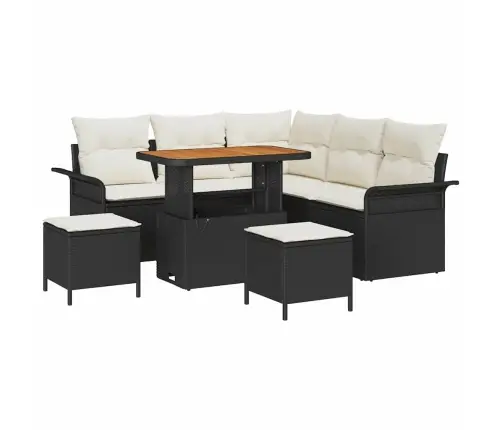 8 Gabalu Dārza Dīvānu Komplekts Ar Spilveniem Melnā Poli Rotangpalmas Akācijā Vidaxl