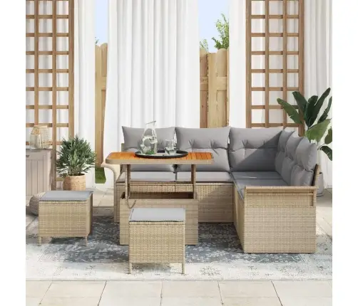 Sodo Sofų Rinkinys Su Pagalve 8 Pcs Bežinė Ir Šviesiai Pilka