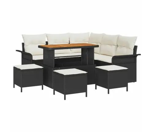 9 Gabali Dārza Dīvānu Komplekts Ar Spilveniem Melnā Poli Rattan Akācijā Vidaxl