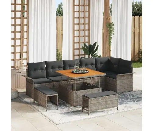 Sodo Sofų Rinkinys Su Pagalve Su Saugykla 9 Pcs Pilka