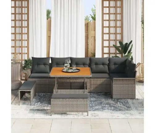 Sodo Sofų Rinkinys Su Pagalve Su Saugykla 9 Pcs Pilka