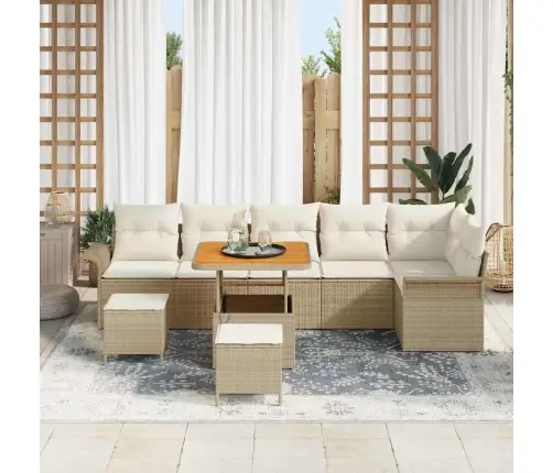 Sodo Sofų Rinkinys Su Pagalve 9 Pcs Bežinė Ir Kreminė