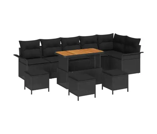 Sodo Sofų Rinkinys Su Pagalve Su Saugykla 10 Pcs Juoda