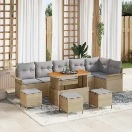 Dārza Dīvānu Komplekts Ar Spilvenu 10 Pcs Bēša Un Gaiši Pelēka Vidaxl