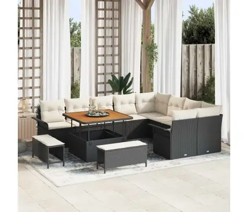 12 Gabalu Dārza Dīvānu Komplekts Ar Spilveniem Melnā Rotangpalmas Vidaxl