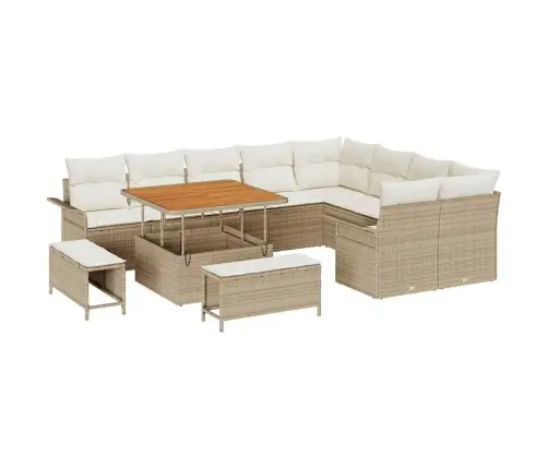 12 Gabalu Dārza Dīvānu Komplekts Ar Spilveniem Bēšā Poli Rotangpalmas Un Akācijas Vidaxl