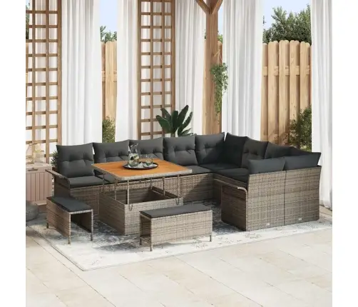 12 Daļu Dārza Sofas Komplekts Ar Spilveniem Pelēkā Rotangpalma Akācija Vidaxl